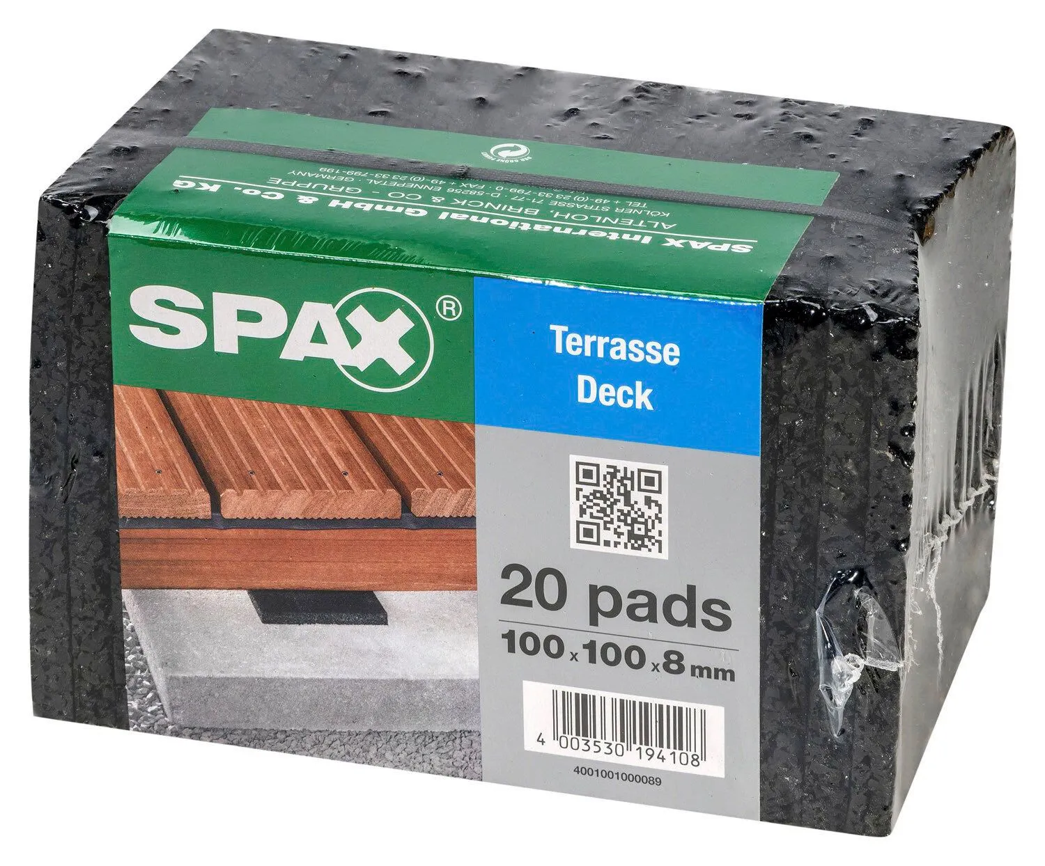 Spax Terrasse Pads 100x100x8 schwarz