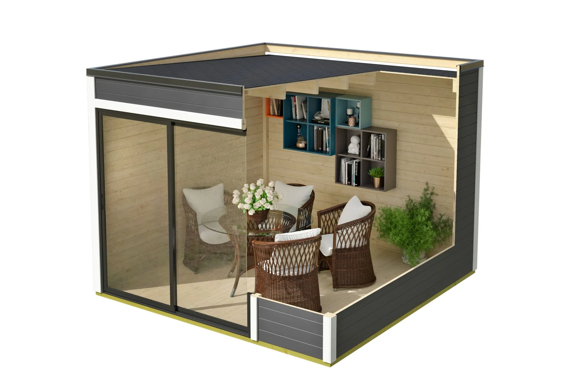 Blockbohlenhaus Kubus 1 ALU 28mm