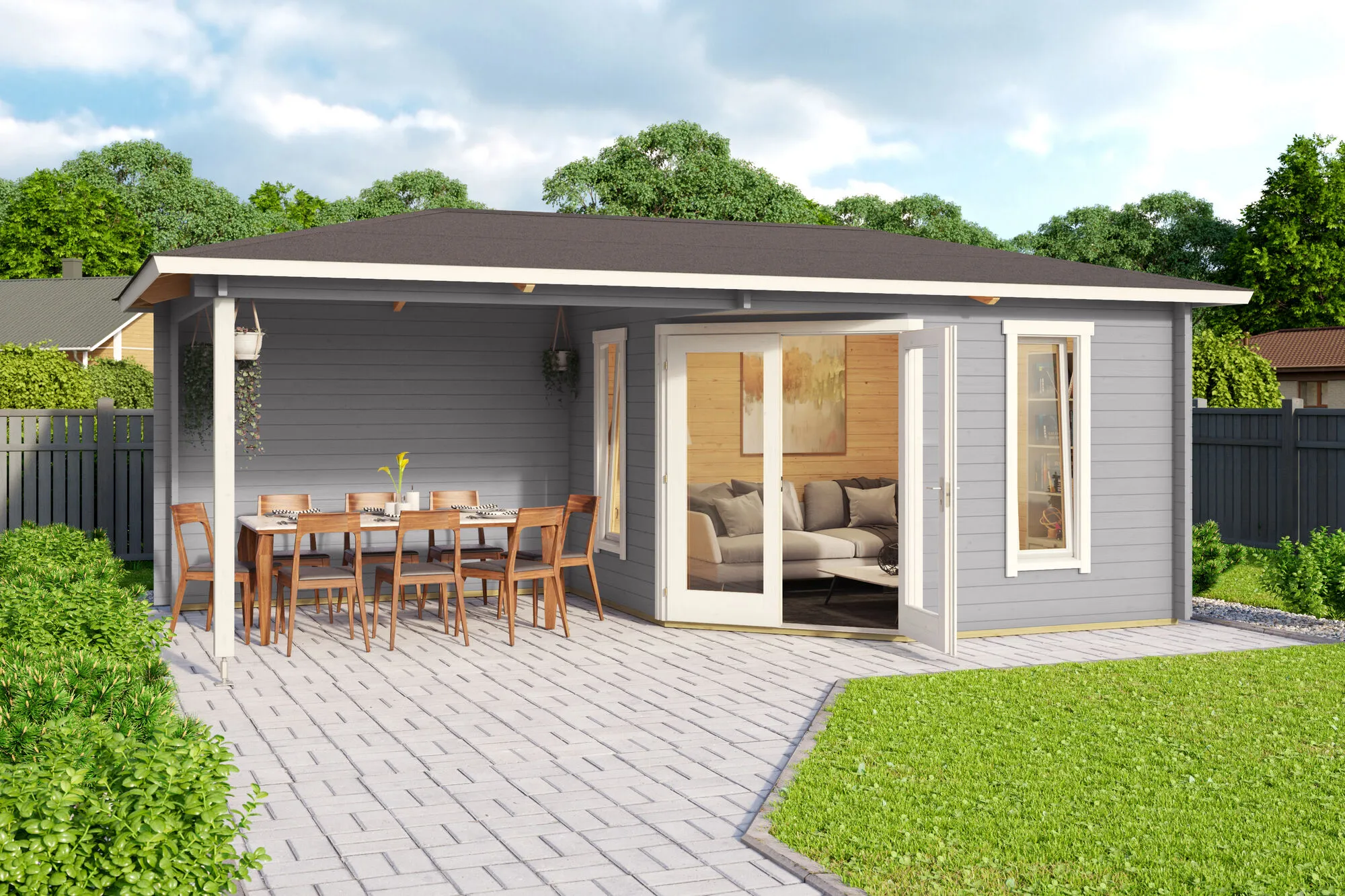 \\iks-3450982346\Artikelbilder\Gartenkatalog\2026\Blockbohlenh&auml;user\88100082 - Karlskrona Blockbohlenhaus Lichtgrau inkl. Anbau (1).jpg