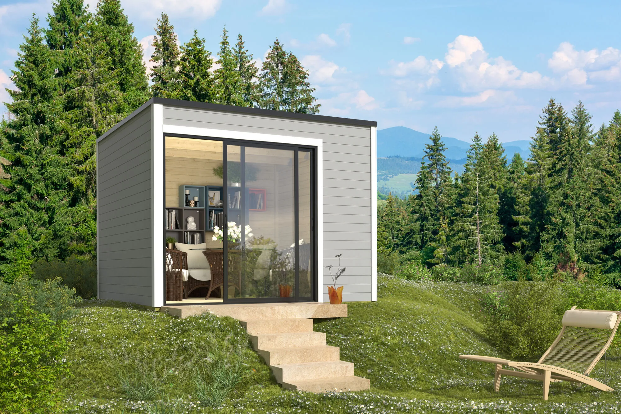 Blockbohlenhaus Kubus 1 ALU 28mm