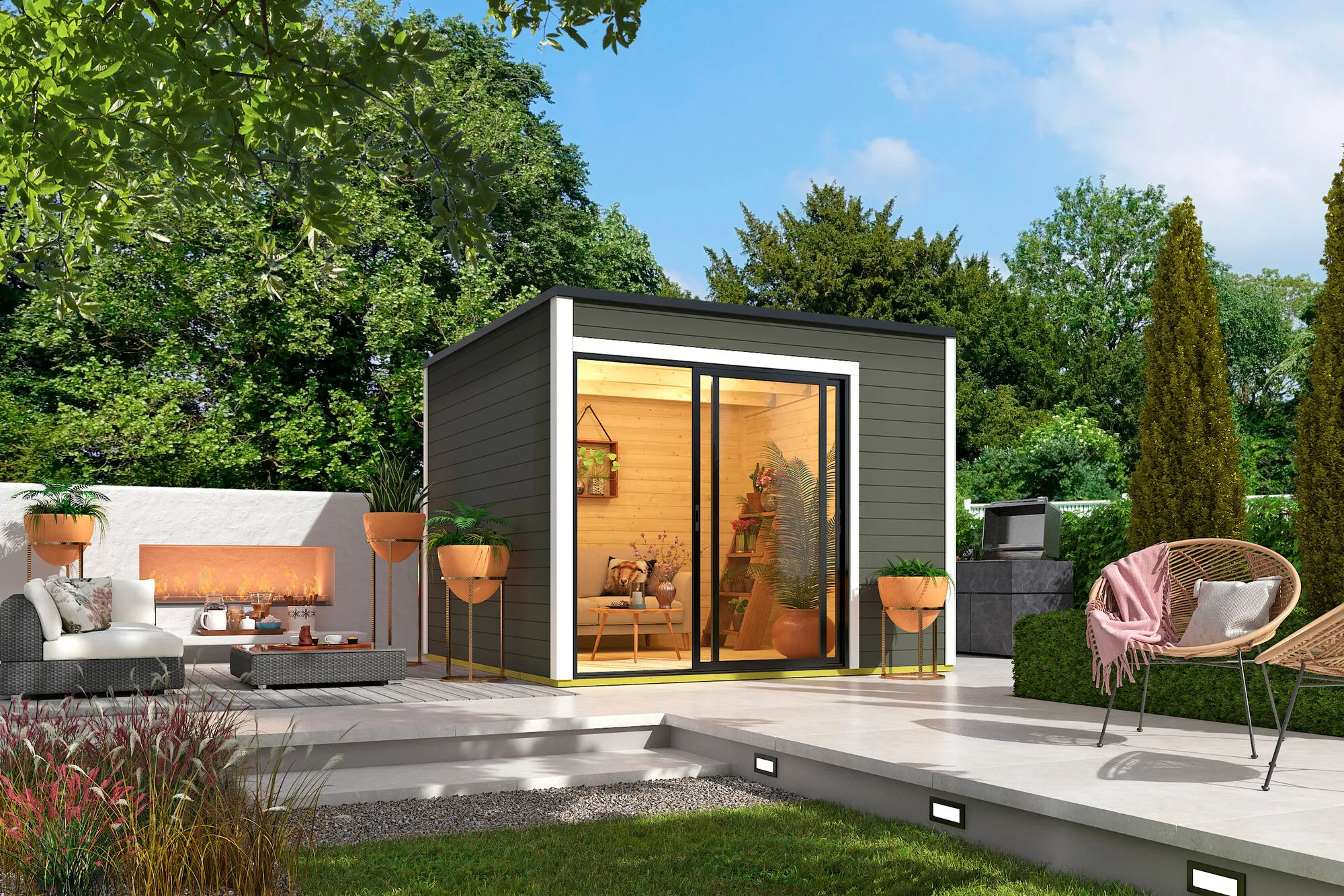 Blockbohlenhaus Kubus 1 ALU 28mm