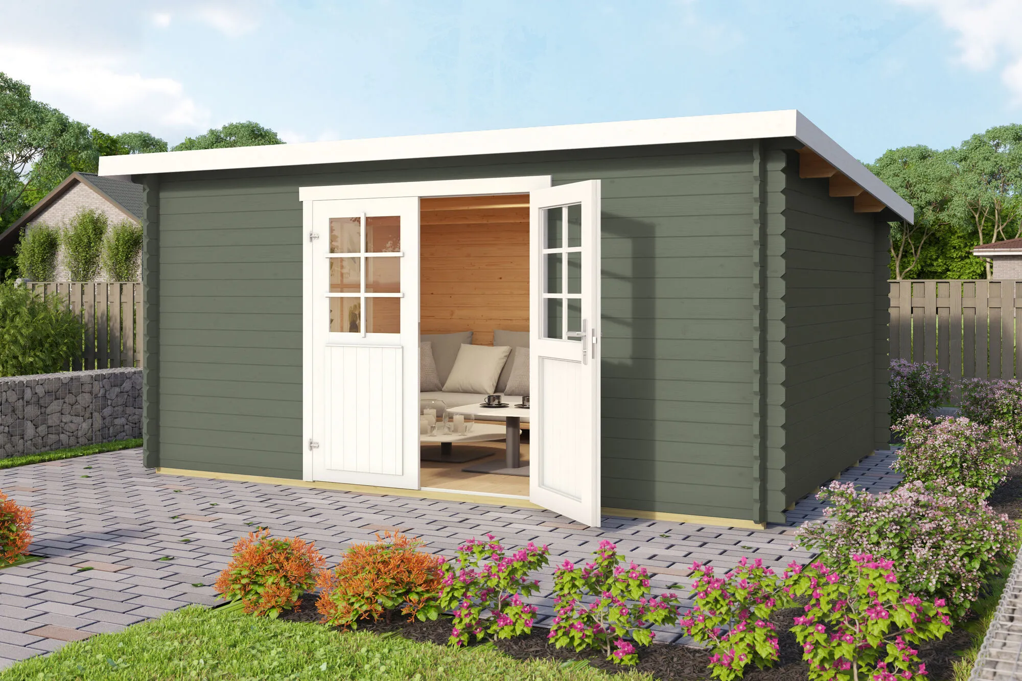 \\iks-3450982346\Artikelbilder\Gartenkatalog\2026\Blockbohlenh&auml;user\88100179 - Blockbohlenhaus Malta 4 Gr&uuml;ngrau (1).jpg