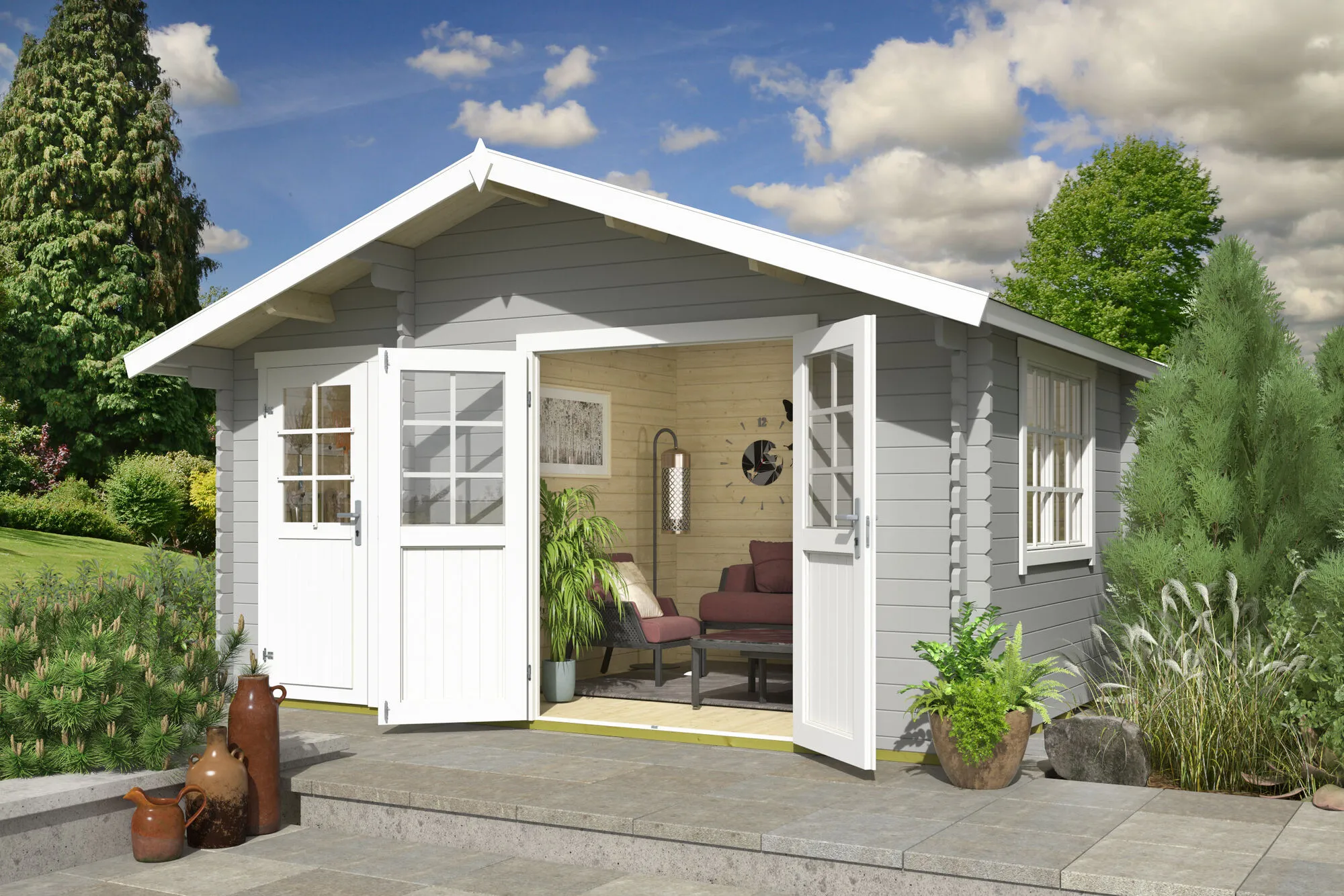 \\iks-3450982346\Artikelbilder\Gartenkatalog\2026\Blockbohlenh&auml;user\88100186 - Belmont 2 Blockbohlenhaus Lichtgrau (1).jpg